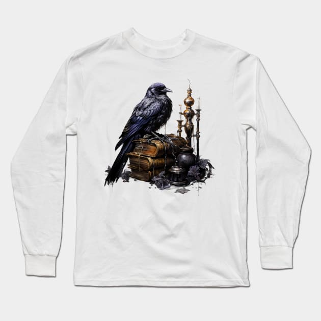 Black Raven Long Sleeve T-Shirt by Katia Galante Art